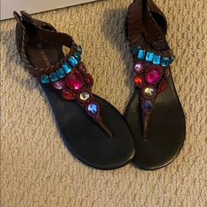 Brown gem flip flops
